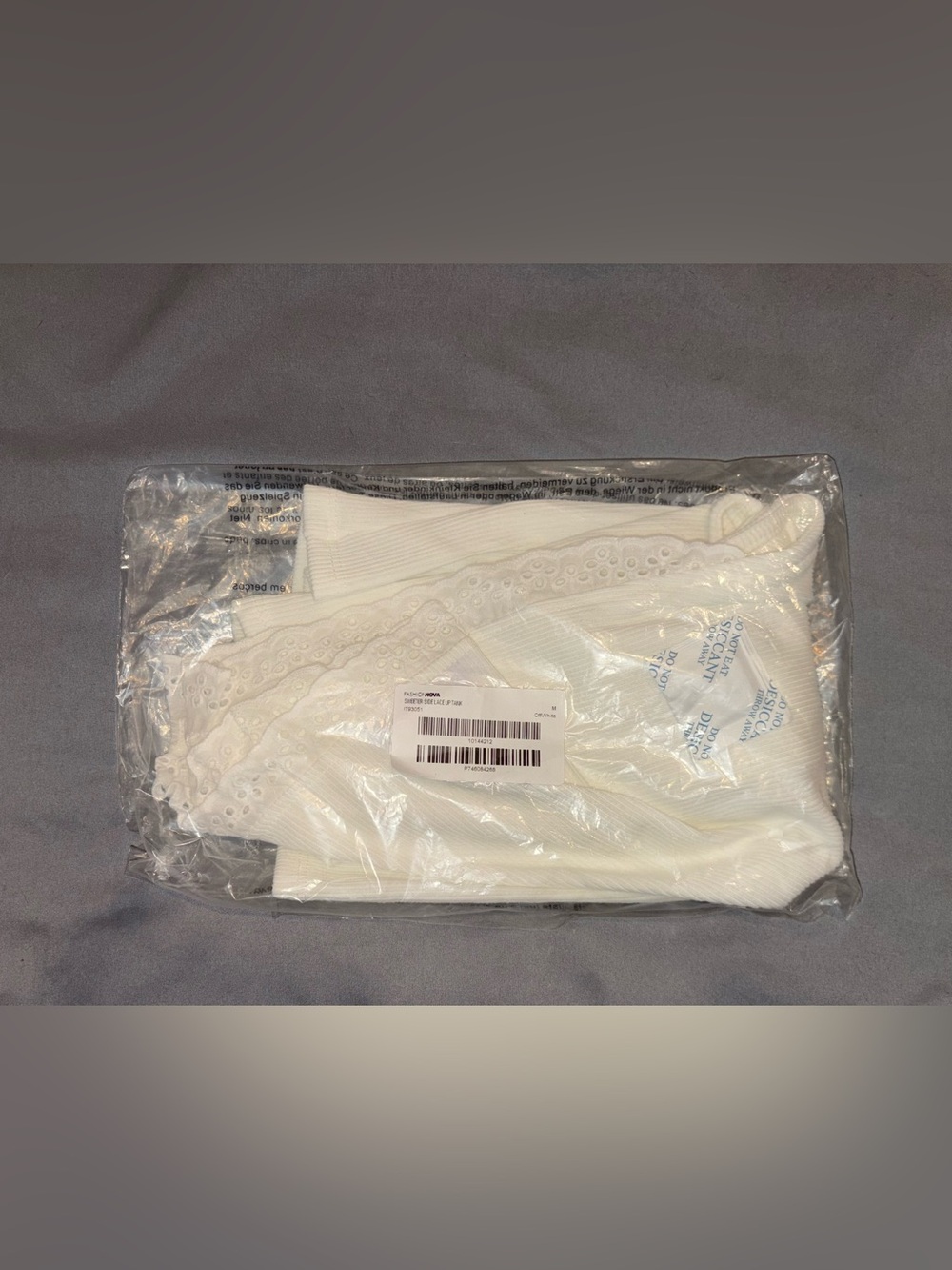 Lace-Trim Ribbed V-Neck Tank Top - White - Picture 5 of 5